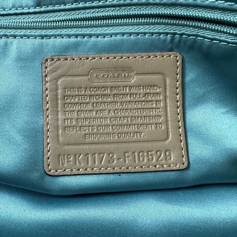 Coach Penelope Ivory Metallic Leather Satchel Tan Trim Shoulder Bag Purse F16529 - Picture 6 of 12